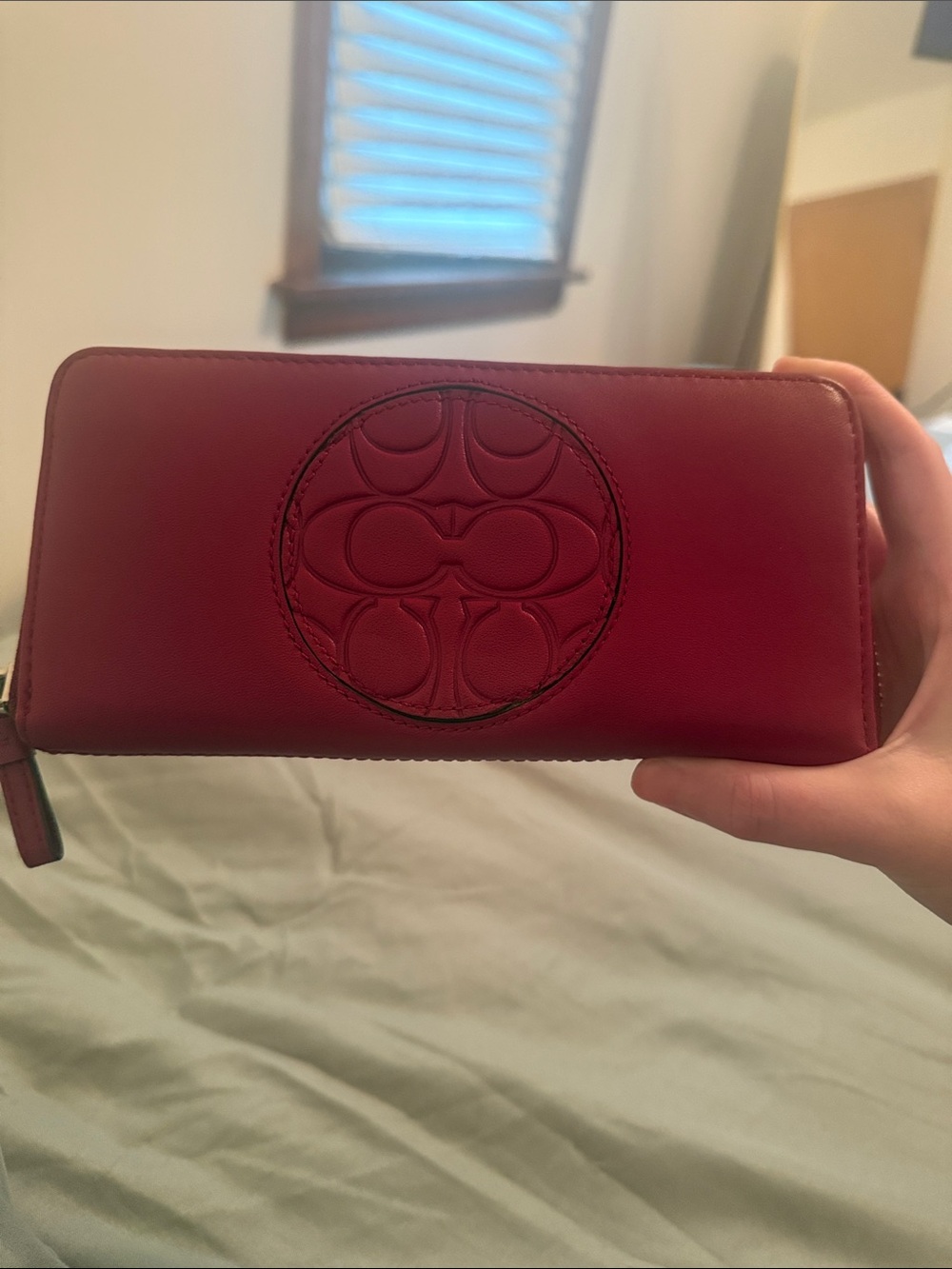 Vintage Coach Red Leather Zip-Around Card Holder Wallet